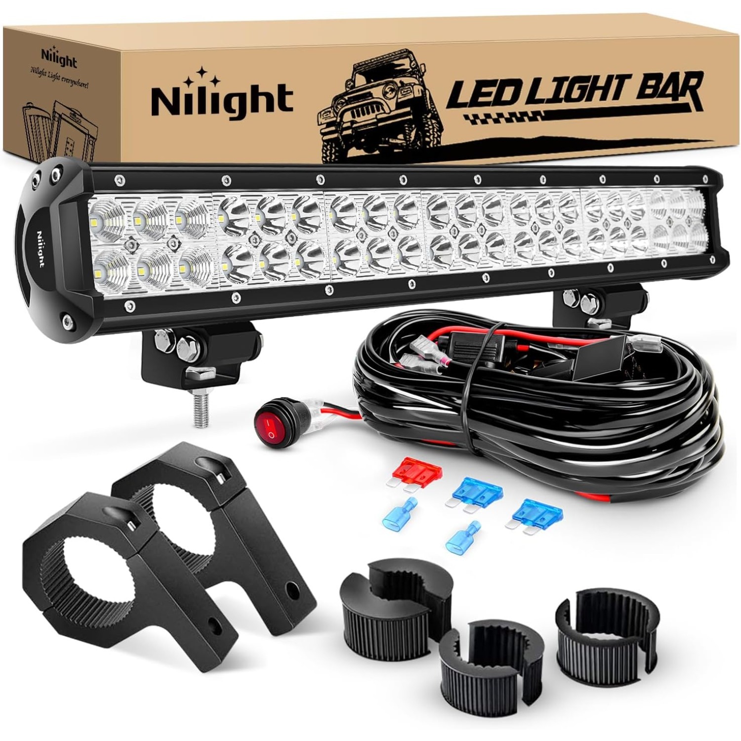Nilight 20 Inch 126W Spot Floo - đánh giá và giá Pipe Clamp Bar